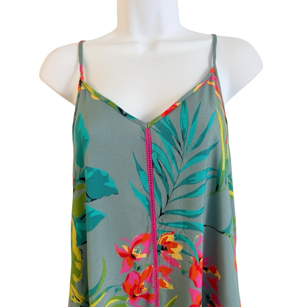 Natural Life Floral Midi Dress XS Scarf Swing Tropical Boho Teal Pink *Read* - Picture 5 of 15